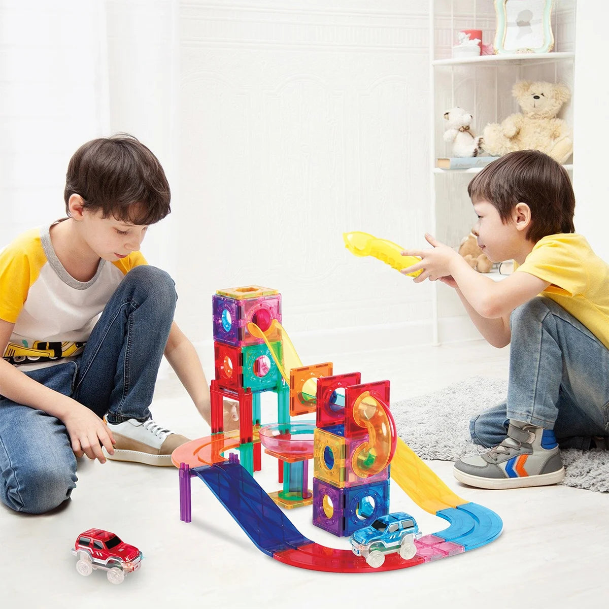 Picassotiles 108 PC 2-In-1 Marble Run and Racing Track Building Block, Building STEM Toy for Kids 3+