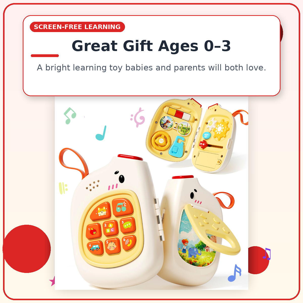 Baby Pretend Phone with Music for Toddlers – Montessori Sensory Motor Skills Development Toy Ages 6-18 Months