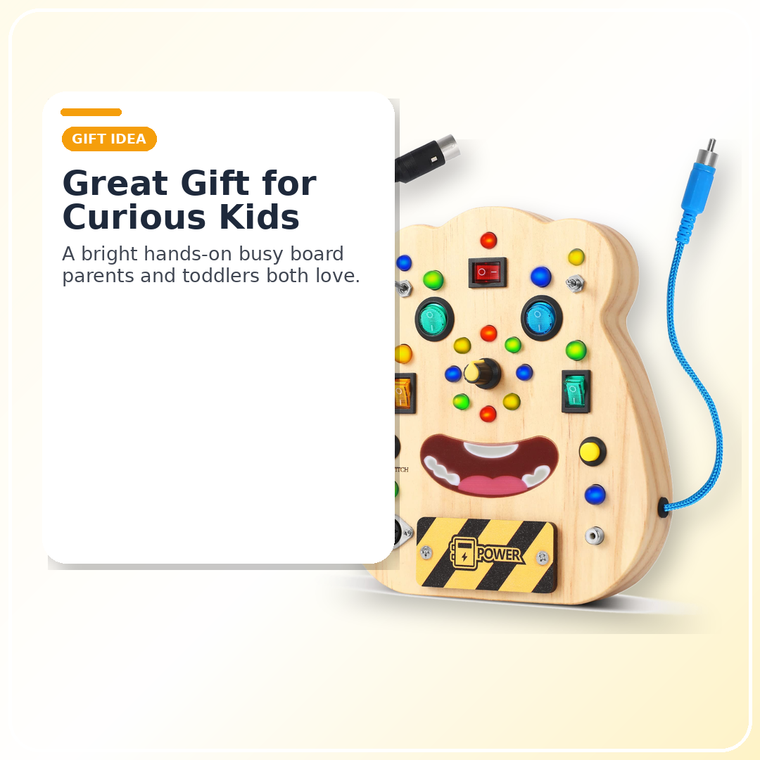 Montessori LED Busy Board for Toddlers 1–3 — Fine Motor Skills | Light-Up 14 Activities
