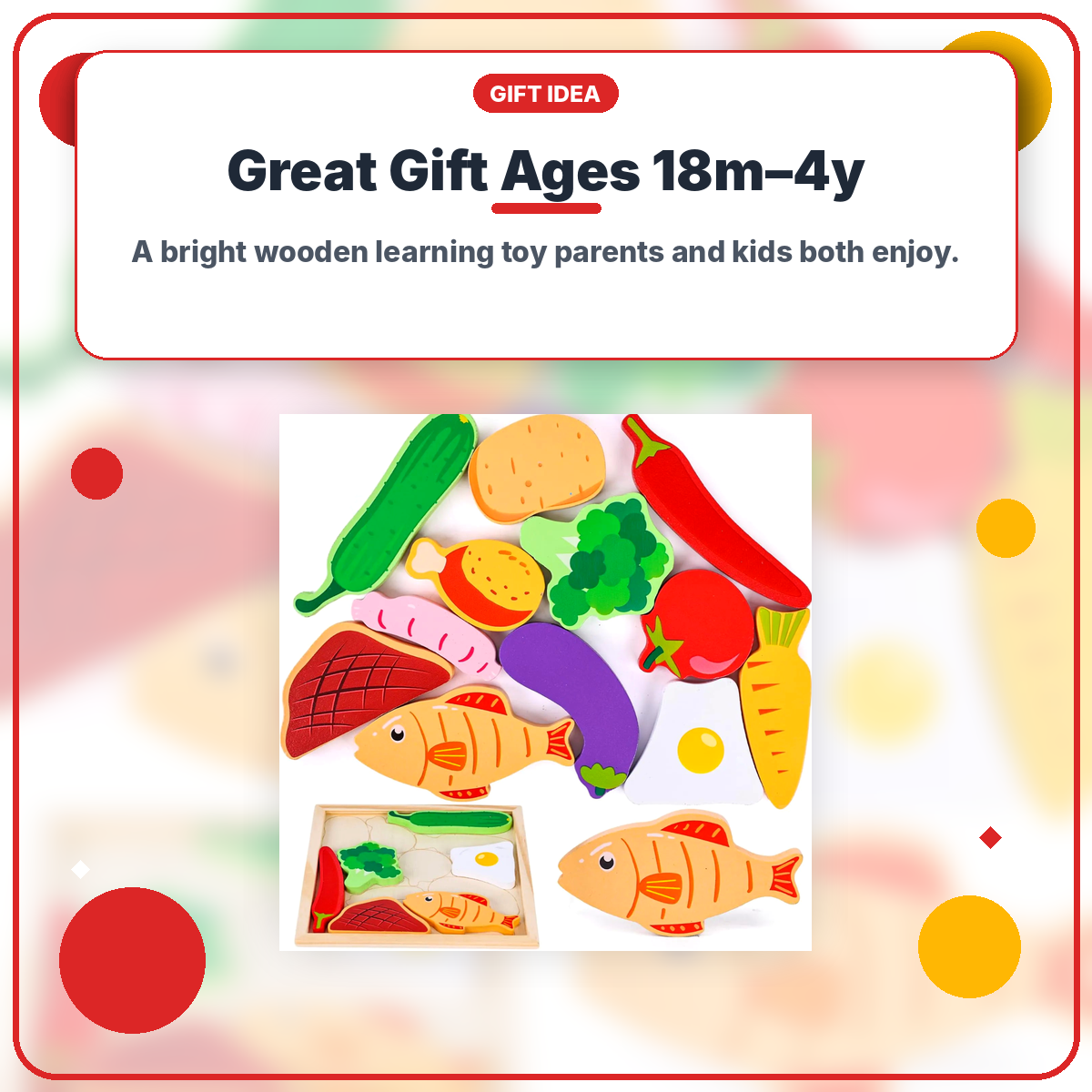 Montessori Food Puzzle for Toddlers 2–4 — Fine Motor Skills | Wooden
