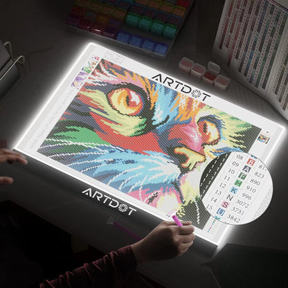 A3 LED Light Board for Diamond Painting Kits, USB Powered Light Pad, Adjustable Brightness with Diamond Painting Tools Detachable Stand and Clips