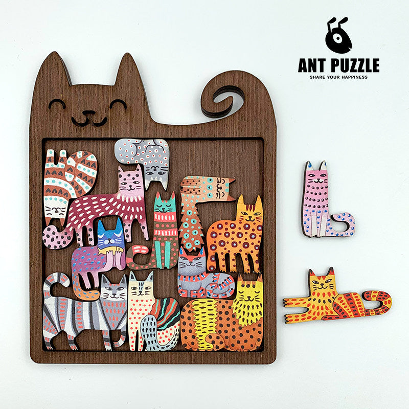Wooden Animal Puzzle for Kids Rainbow Cute Cat