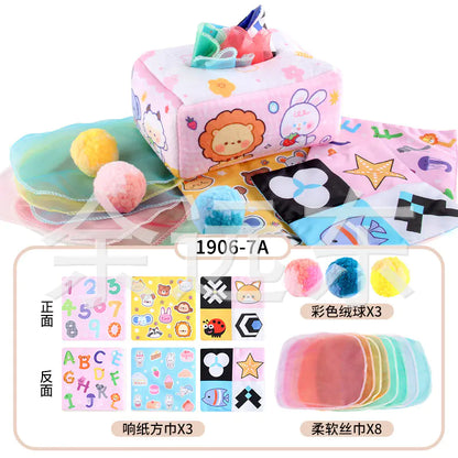 Sensory & Soft: Baby Educational Cloth Book and Tissue Box Toy! 👶🎁