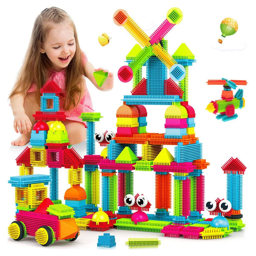ST5 STEM Building Toys - 144 Bristle Shape 3D Tiles, Ages 3-8, Educational Building Blocks