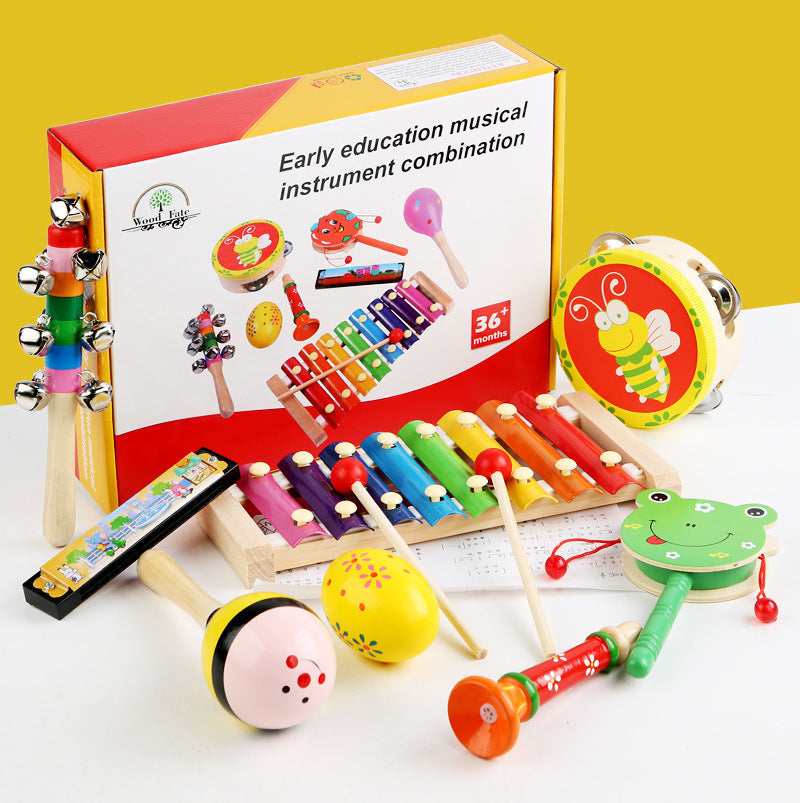 Wooden Rattle & Hand Bell Set for Babies and Toddlers FG-hand bell set of 8