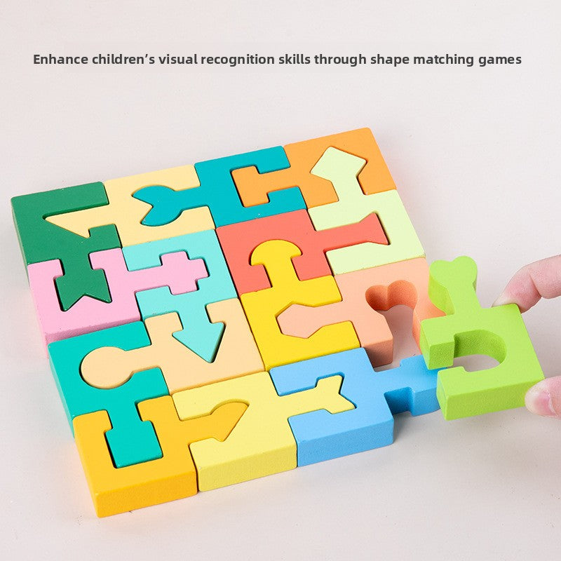 Wooden Shape Matching Blocks – 16-Piece & Puzzle Bundles