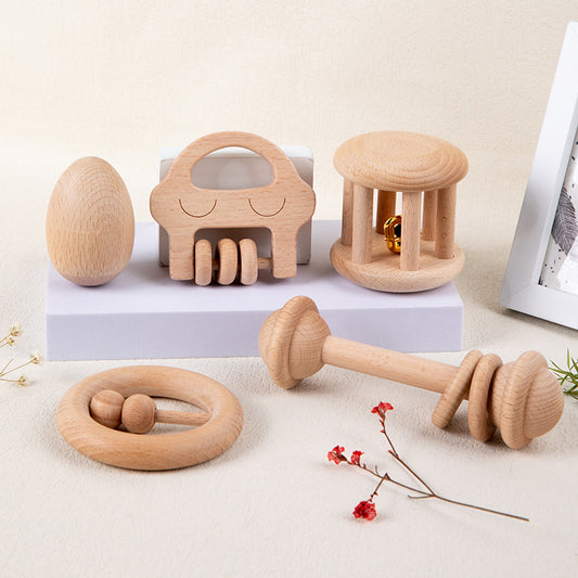 Wooden Baby Rattle Instruments – Bell & Shaker Options