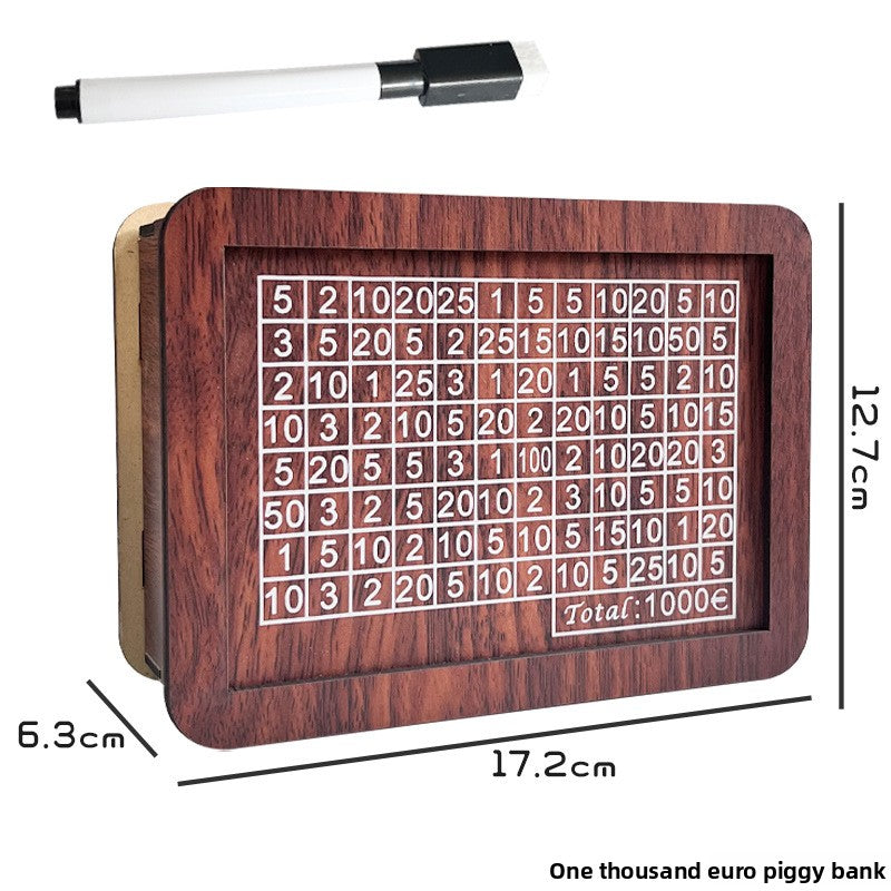 Wooden Savings Box with Money Counter Printed 1k EUR