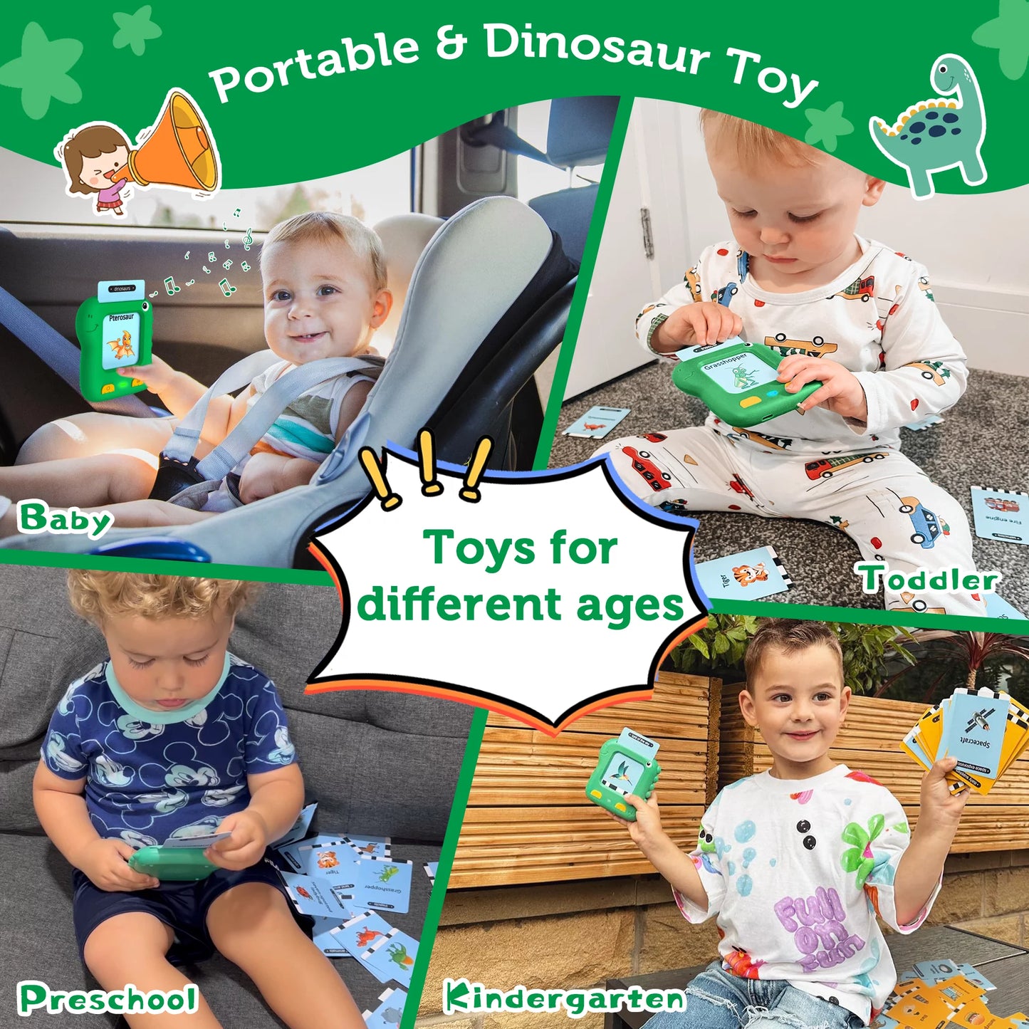 Upgraded Talking Flash Cards, Toddlers Toys for 1 2 3 4 5 6 Year Old Boys Girls, Autism Sensory Toys Montessori Educational Preschool Learning Toys for Kids, Dinosaur Toys 234 Sight Words