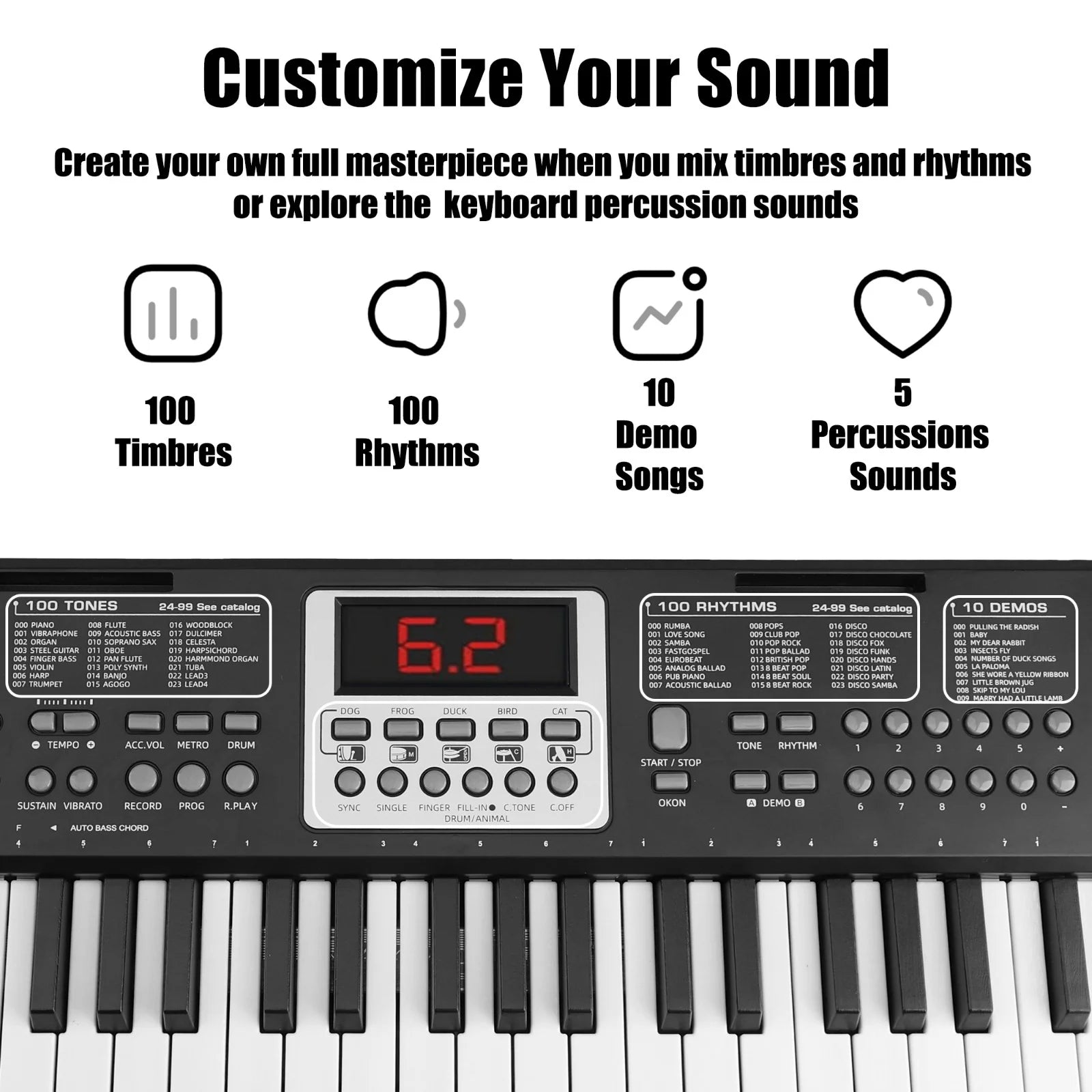Piano Keyboard for Kids 61 Key Electric Organ with Music Stand and Microphone, Black