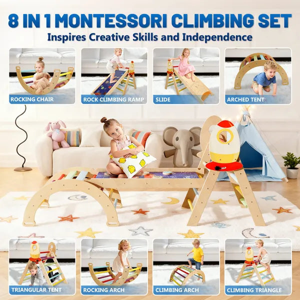 7-in-1 Foldable Wooden Climbing Triangle Set