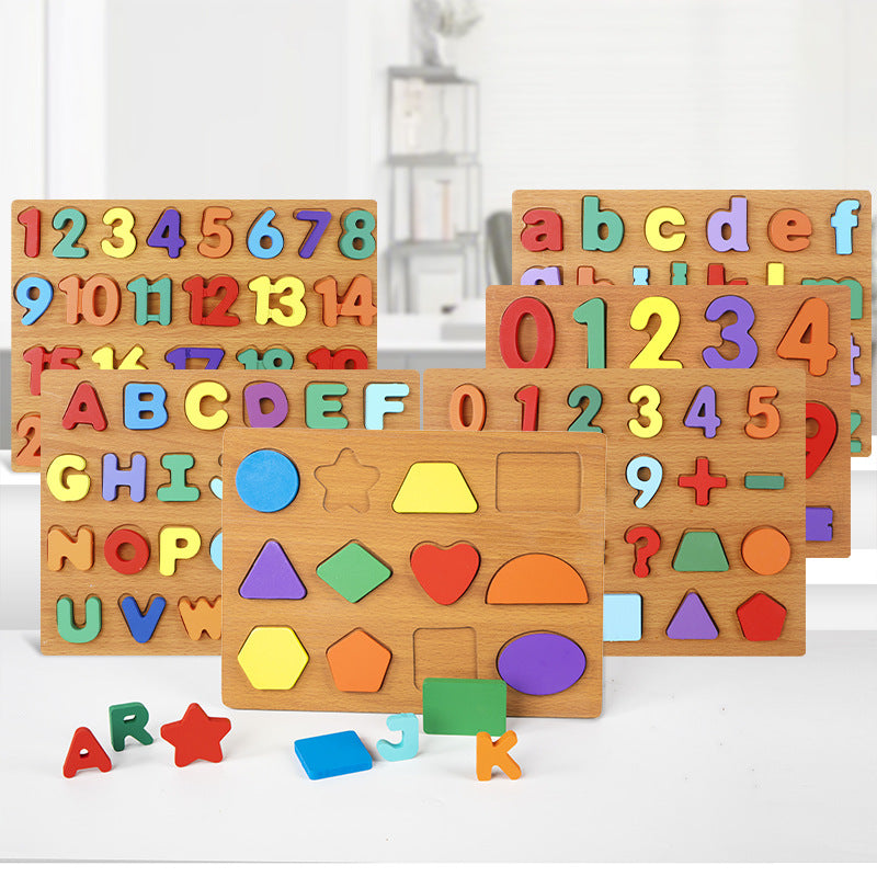 Wooden Alphabet Number Shape Puzzle Board