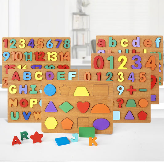 Wooden Alphabet Number Shape Puzzle Board