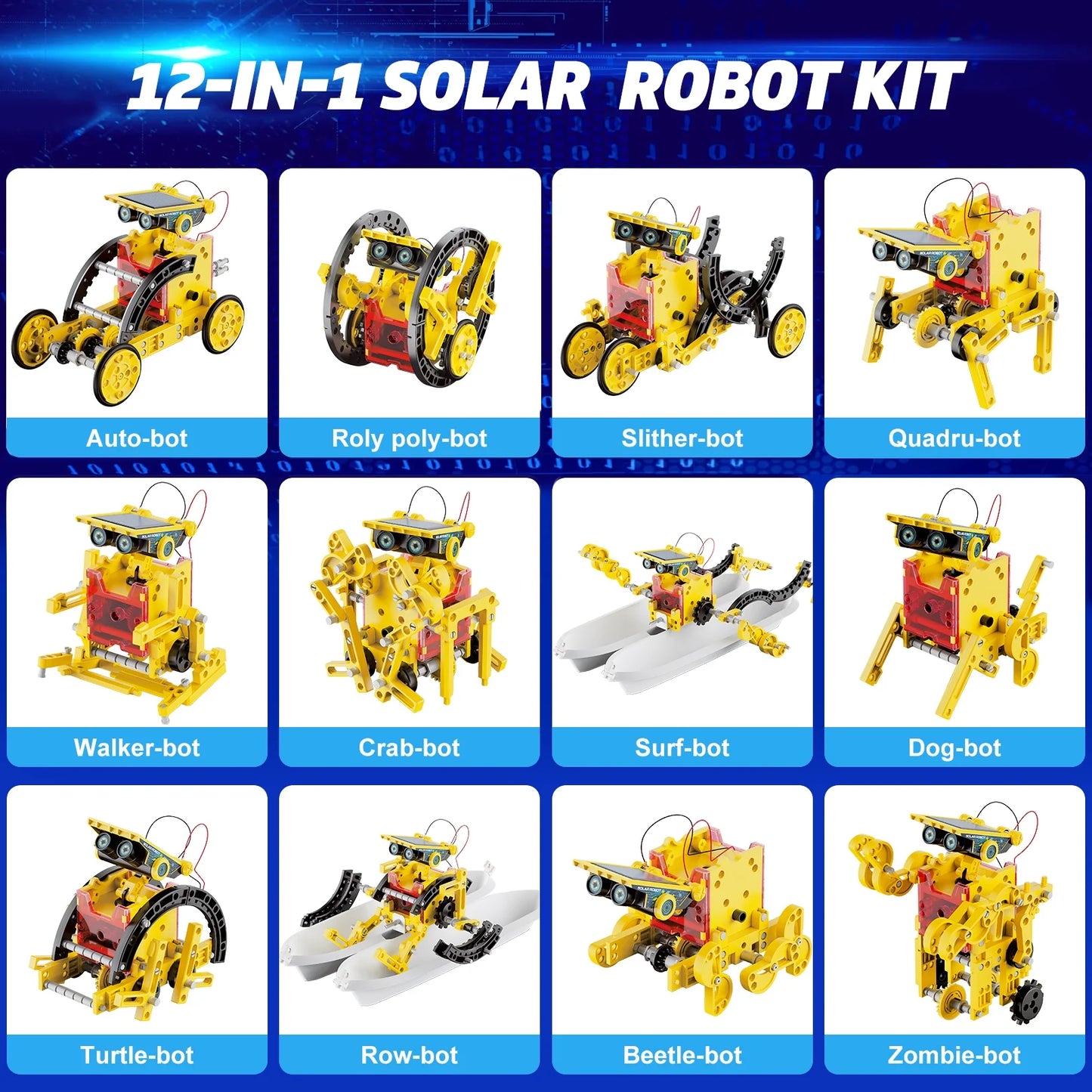 12-In-1 Solar Robot Kit for Kids, STEM Educational Science Experiment Kit Toys for Kids Aged 8 9 10 11 12+ Years Old, Gift for Boys Girls Ages 8 -12 Years.(Yellow)