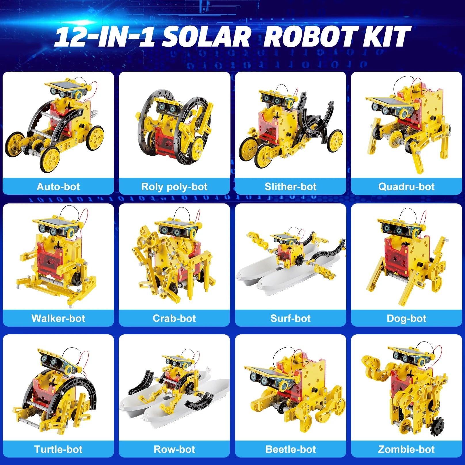 12-In-1 Solar Robot Kit for Kids, STEM Educational Science Experiment Kit Toys for Kids Aged 8 9 10 11 12+ Years Old, Gift for Boys Girls Ages 8 -12 Years.(Yellow)