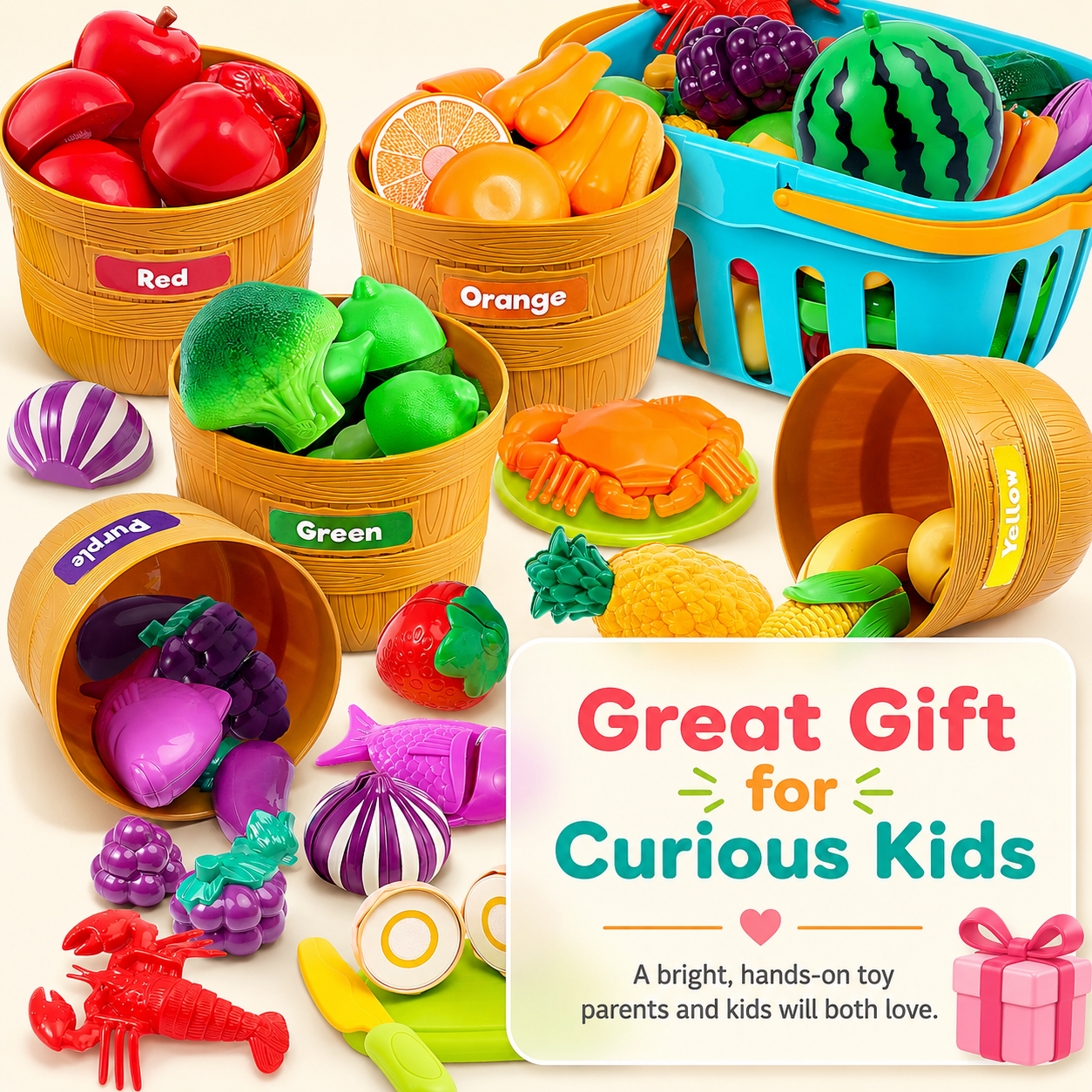 Montessori Food Sorting Toy for Toddlers – Screen-Free Color Matching & Pretend Kitchen Play