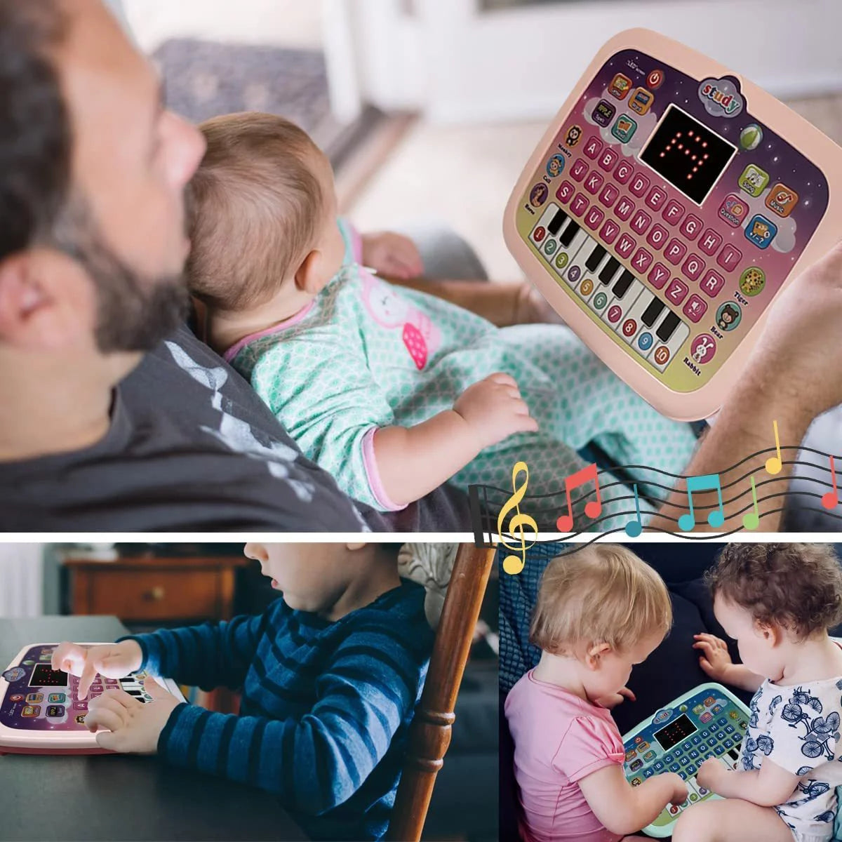 Kid Tablet Toddler Learning Pad Teach Music/Piano/Abc/Numbers, 3+ Boys&Girls Educational Toys Pink