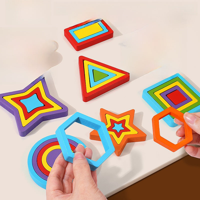 Geometric Wooden Puzzle Blocks for Kids