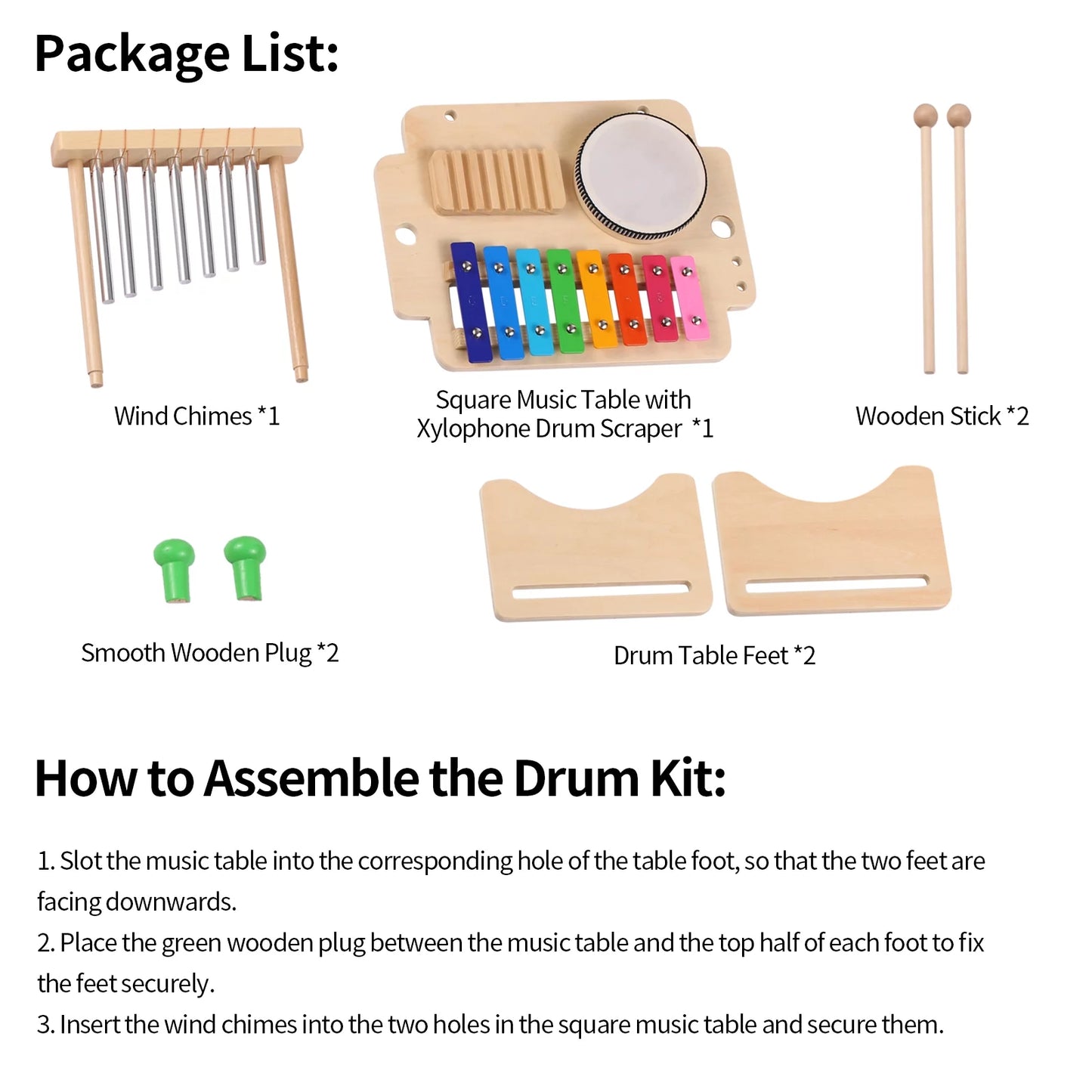 Toddler Drum Set, Montessori Musical Toys for Toddlers, 6 in 1 Wooden Percussion Musical Instruments Toys Birthday Gifts for Kids Boys Girls