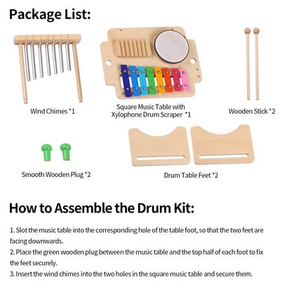 Toddler Drum Set, Montessori Musical Toys for Toddlers, 6 in 1 Wooden Percussion Musical Instruments Toys Birthday Gifts for Kids Boys Girls