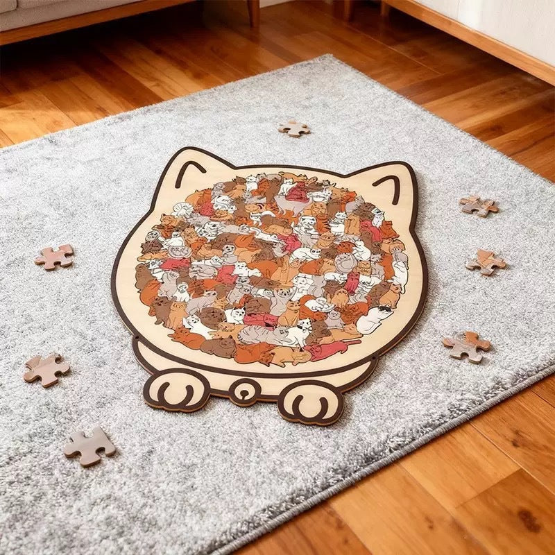 135-Piece Wooden Cat Jigsaw Puzzle – Illustrated Styles