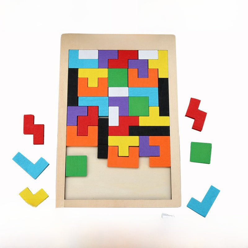 Wooden Tetris Puzzle Blocks for Kids