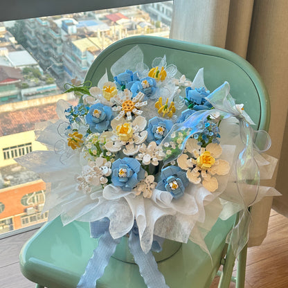 Flower Bouquet Building Blocks Kit Eternal Bloom 24pcs Silver Bucket