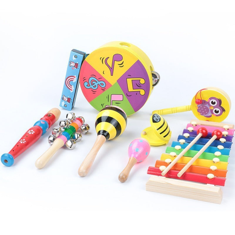 Wooden Rattle & Hand Bell Set for Babies and Toddlers