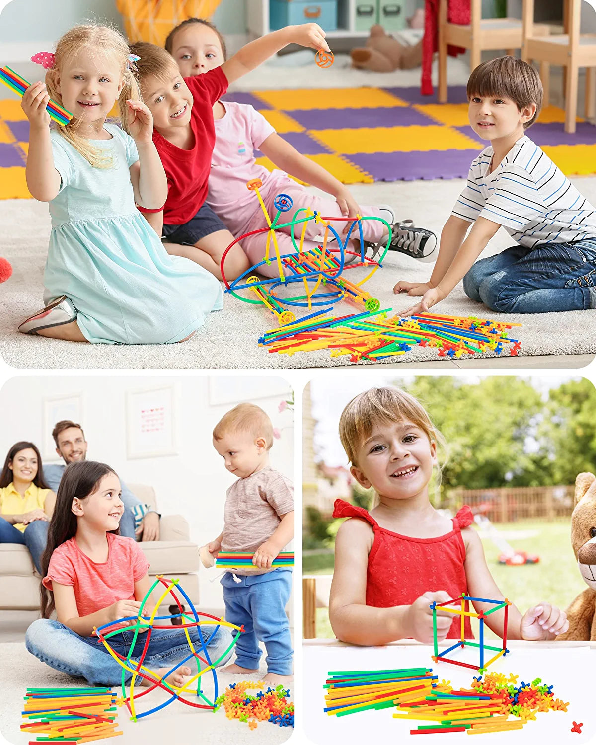 Straw Constructor STEM Building Toys 600Pcs Interlocking Toys Engineering Toys Thin Tube Blocks Connectors Toy Educational Toy Kit for Kids 3 4 5 6 7+ Years Boys and Girls