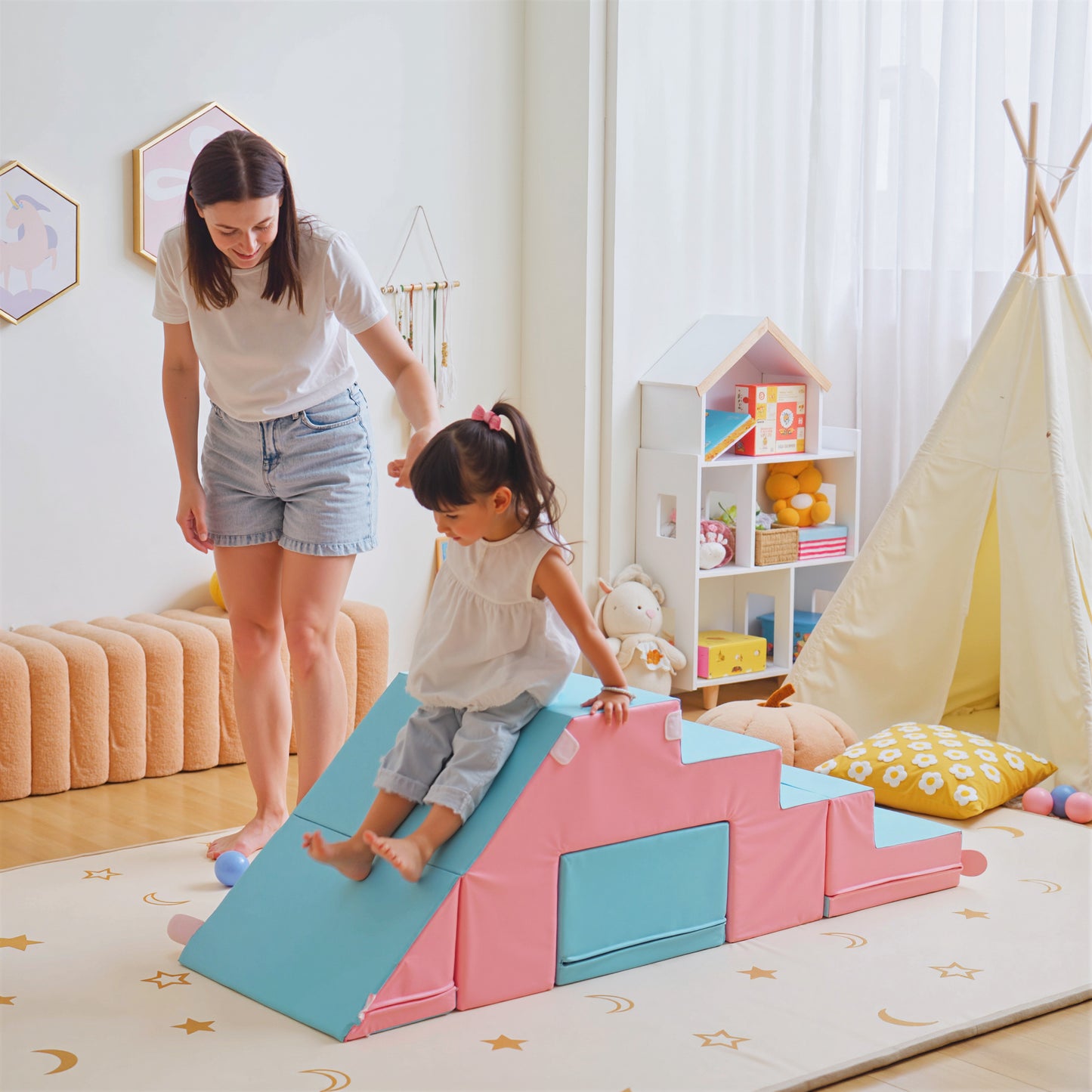 2 Piece Foam Climbing Toys for Toddlers 1-3 Years to Slide, Climb and Crawl, Multicolor