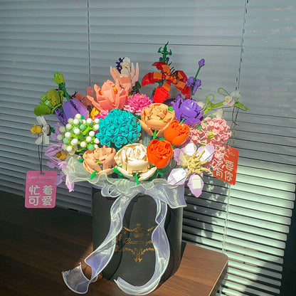 Flower Bouquet Building Blocks Kit A Bouquet of Beauty 22pcs Black Bucket
