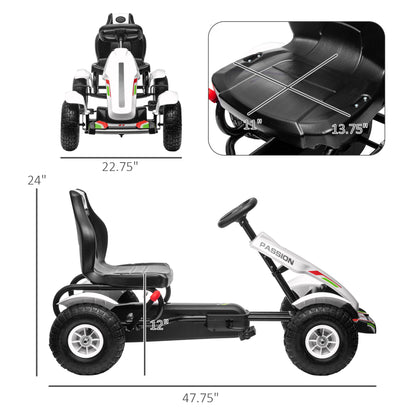 Kids Pedal Go Kart W/ Adjustable Seat, Rubber Wheels, White