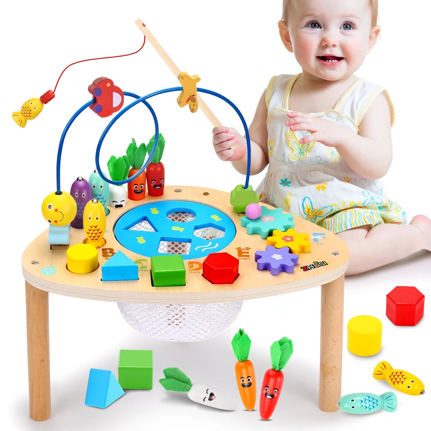 Baby Activity Table Wood Bead Maze Montessori Early Developmental Learning Toys Infant Toddler