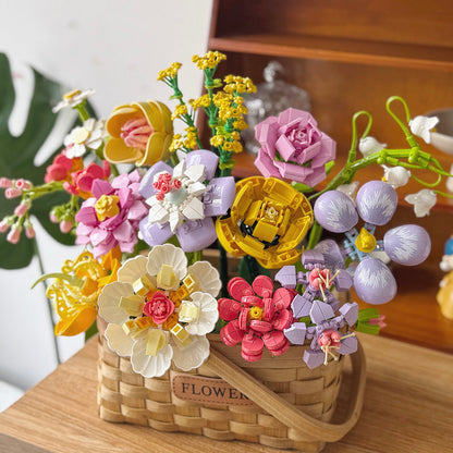 Flower Bouquet Building Blocks Kit 14pcs Woven Basket
