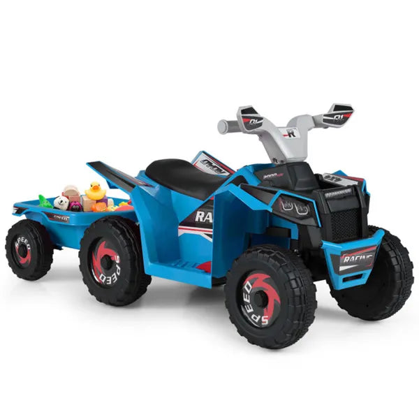 The Ultimate Little Helper: 2-in-1 Electric Navy ATV with Detachable Hauling Trailer for Ages 3+