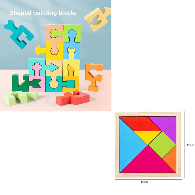 Wooden Shape Matching Blocks – 16-Piece & Puzzle Bundles