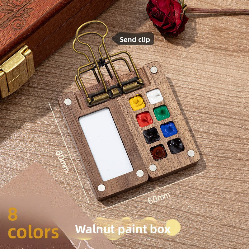 Mini Watercolor Paint Box for Kids Walnut 8-compartment paint box clip
