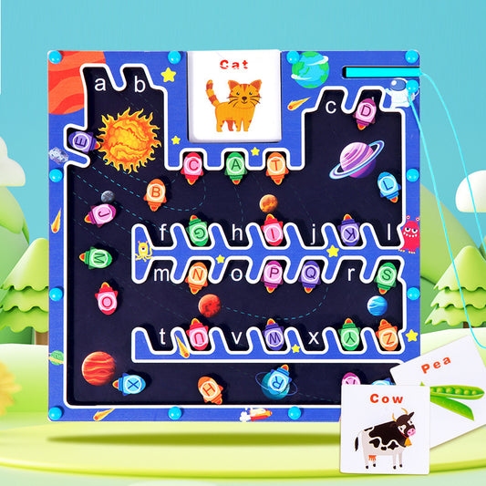 Wooden Magnetic Maze & Learning Boards for Kids Space-Themed Magnetic Game