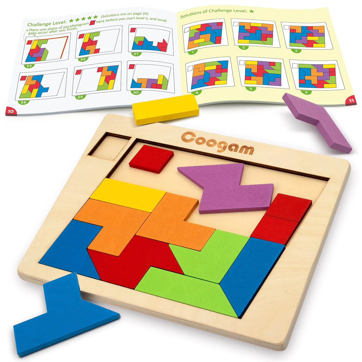 Wooden Tangram Puzzle Set for Kids – 60 Brain-Boosting Shape Challenges STEM Toy Ages 5+ n a