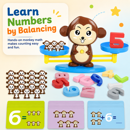 Montessori Monkey Balance Scale Math Toy for Kids — 30 Challenge Cards · 4 Difficulty Levels · Counting, Addition & Number Sense Game Ages 3–7
