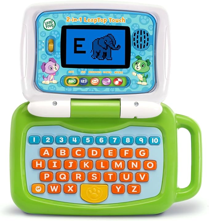 2-in-1 Learning Laptop Toy for Kids – Green Educational Toy Computer for Letters, Numbers & Pretend Play