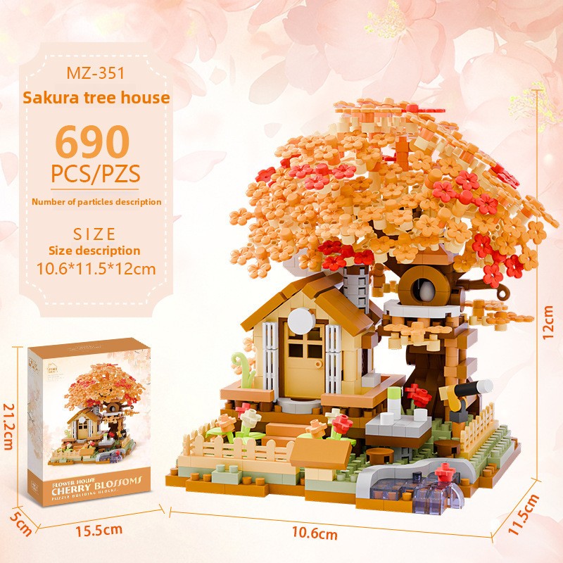 Mini City Street Building Blocks Set Orange sakura tree 690 capsules