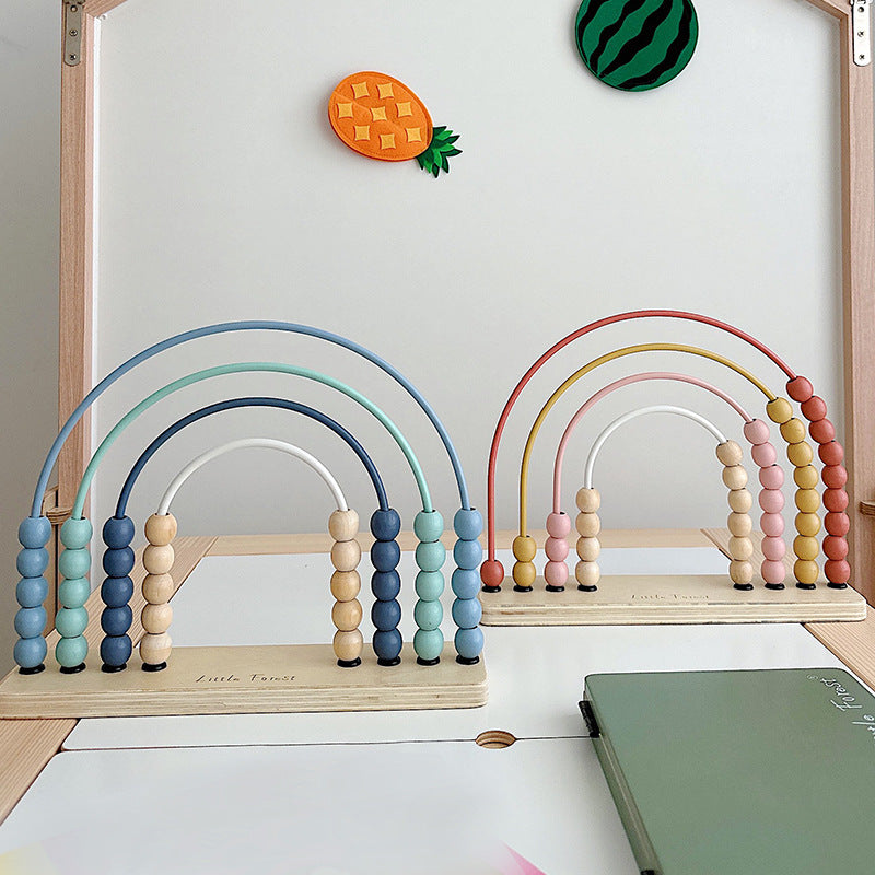 Wooden Rainbow Counting Rack – Pink or Blue