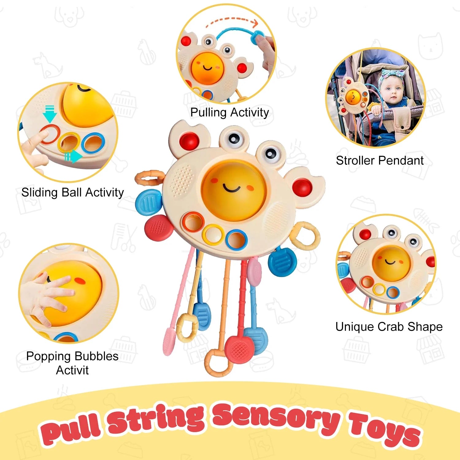 Baby Learning Toys for Ages 6-18 Months - 4In1 Toddler Toys Pull String Teether, Stacking Blocks, Sensory Shapes & Storage Bin, Montessori Toys for Babies Birthday Gift Toy Set