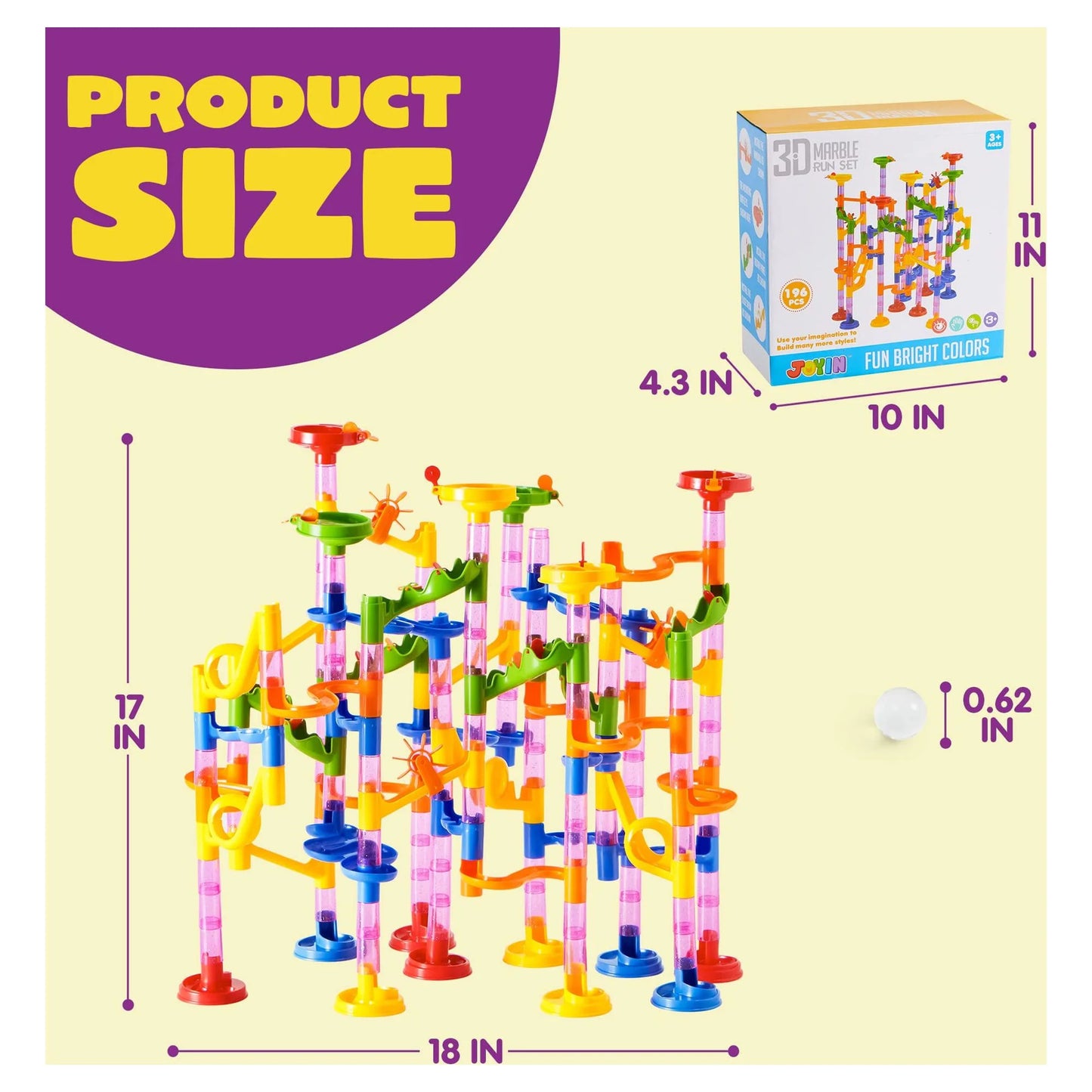 196 Pcs Marble Run, Premium Building Blocks Set, STEM Building Toys, Gift for Kids Toddler Aged 3+