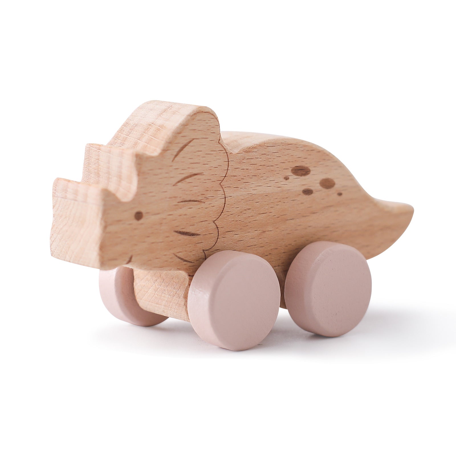 Wooden Pull-Back Dinosaur Car Toy Triceratops