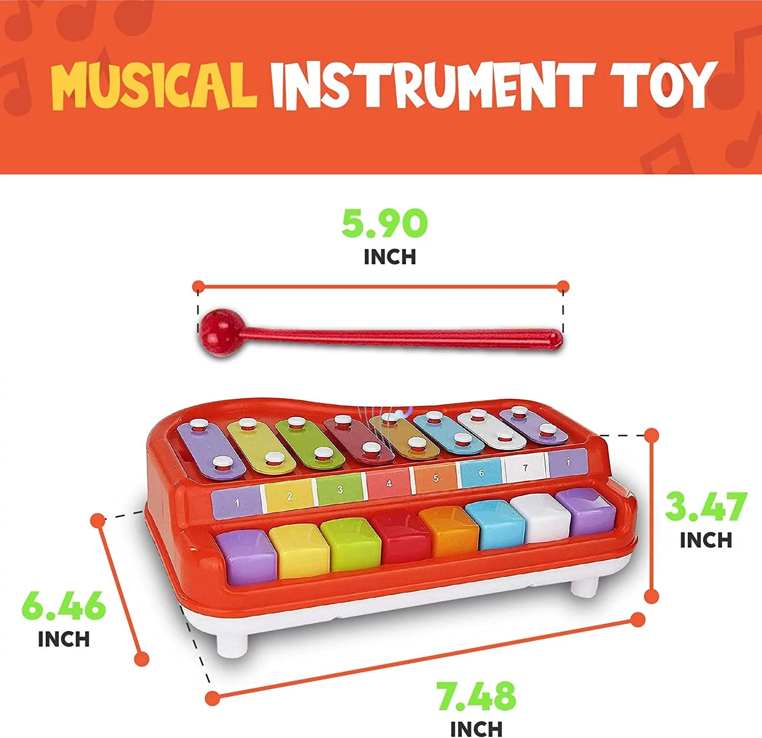 Baby Piano Xylophone Toy for Kids Toddlers-Piano Toy Musical Instrument with 8 Multicolored Key Scales in Crisp and Clear Tones