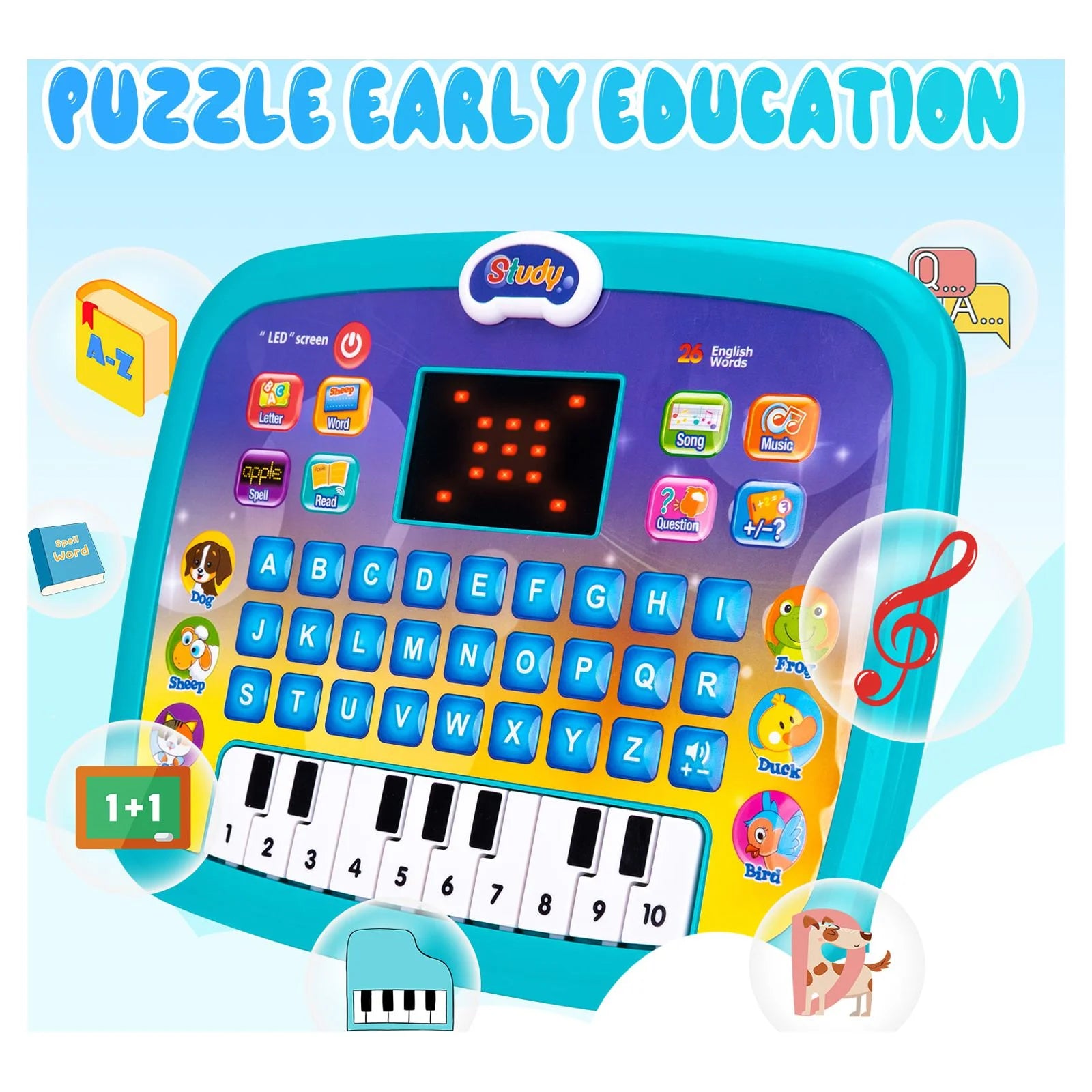 Tablet Toy for 1 2 3 Year Od Toddlers,Educational Toys for Boy Girls Age 2-9 Year Old Electric Learning Toys with Light and Music Interactive Toy for 1-4 Toddlers Numbers Alphabet Toy