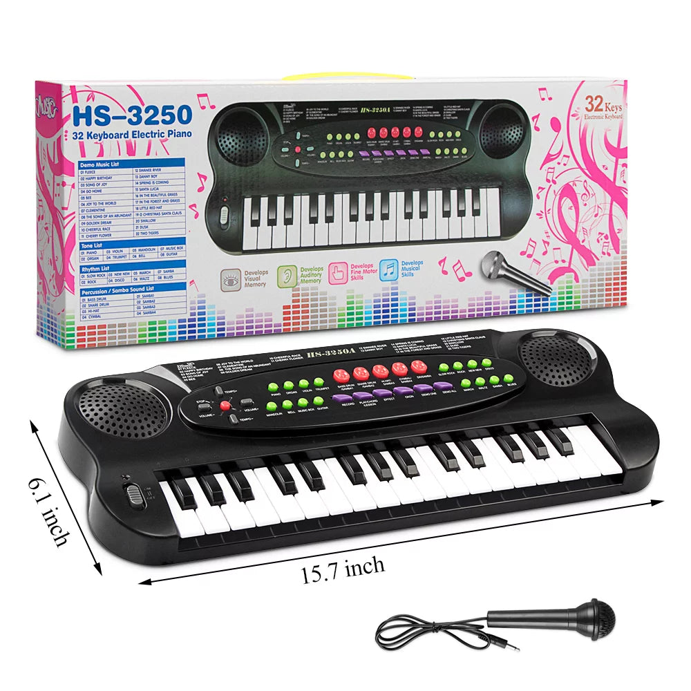 Kids Keyboard Piano 32 Keys Portable Electronic Musical Instrument Multi-Function Music Keyboard Piano for Kids Early Learning Educational Toy Birthday Xmas Day Gifts (Black)
