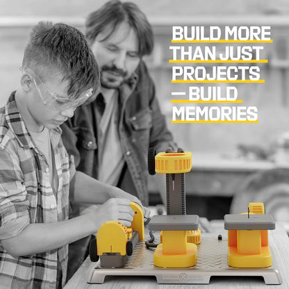 4 in 1 Woodworking Station for Kids - Wood Building Projects Kit for Boys - Real Construction Tools Sets - Boy Tool Set - Easter Gifts for Boy Age Year Old - Cool STEM Toys Kits Gift